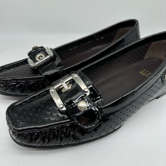 Stuart Weitzman Black Patent Leather Loafers Flats Front Buckle Womens Size 4M - Picture 8 of 16